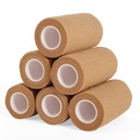 6 Rolls Elastic Self Adhesive Bandage Wrap 4 Inch, Breathable Non Woven Cohesive Bandage, Vet Wrap for Dogs, Ankle Sprains Swelling Medical First Aid Tape, Sports Athletic Tape Brown