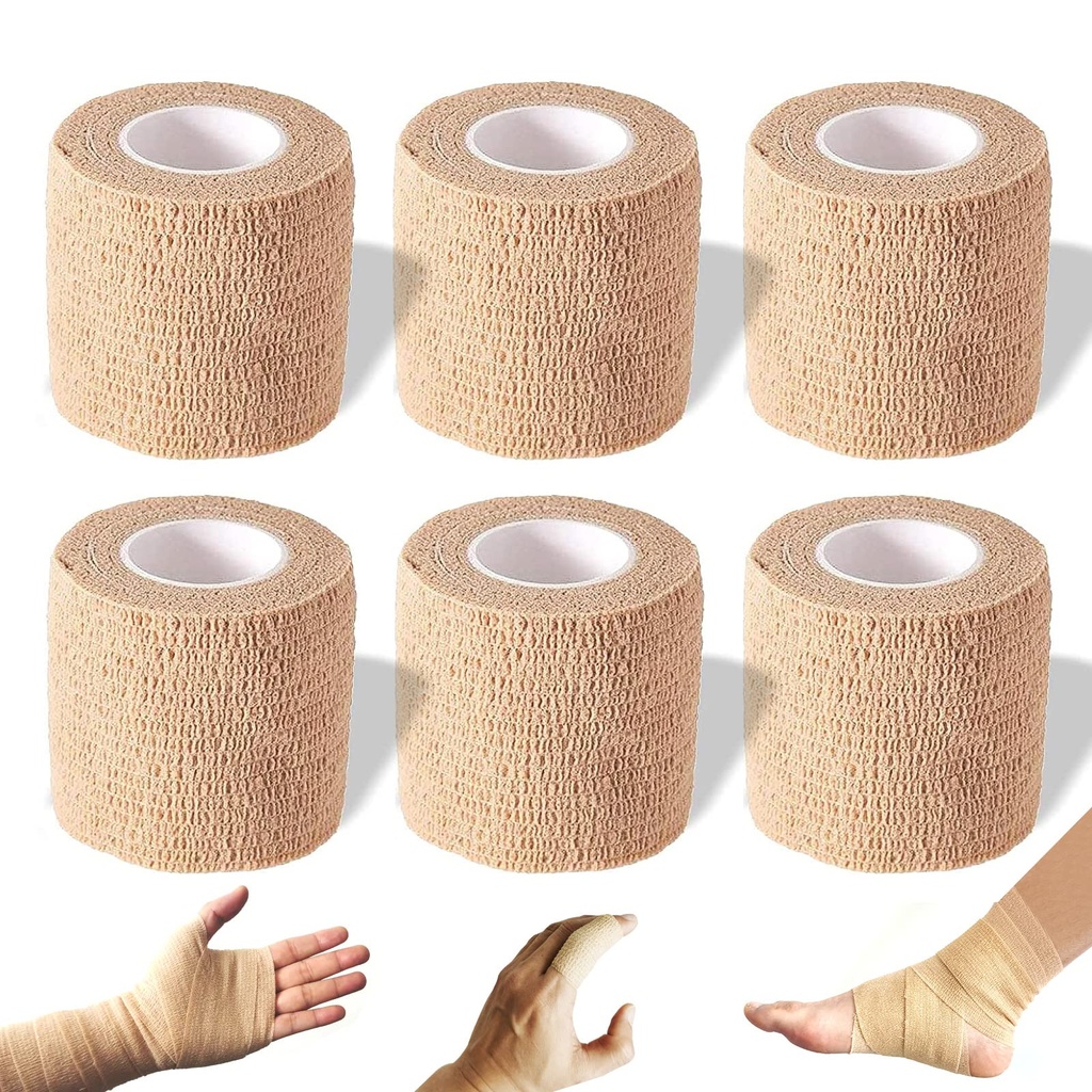 Self Adhesive Bandage wrap, Elastic Bandage wrap 2 inch, Wrap for Injury | Self adhering, Self adherent cohesive wrap, adhesive wrap bandage rolls,For Sports, First Aid Tape, 5 Yards, 6 Pack