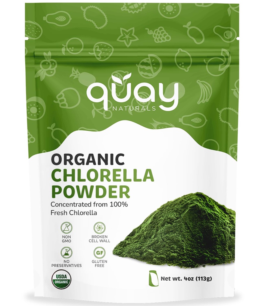 Organic Chlorella Powder 4oz – Freeze-Dried, Non-GMO, Gluten-Free, Broken Cell Wall – Rich in Chlorophyll & Plant-Based Nutrients – Smoothie Booster – 100% Pure & USDA Organic.