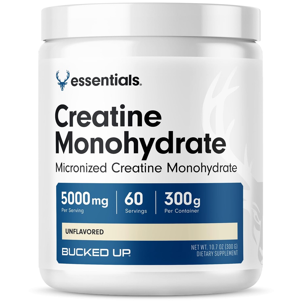 Bucked Up Pure Micronized Creatine Monohydrate for Women and Men - Easy to Mix and Unflavored - 5G Per Serving - 60 Servings - 300 Grams Per Container