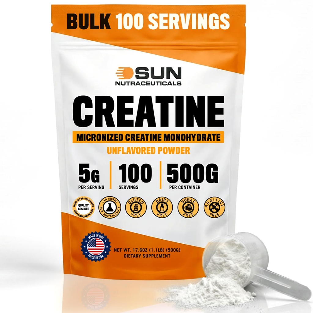 Micronized Creatine Monohydrate Powder 500g (1.1lbs,100 Servings) – Bulk Creatine Powder Supplements, 5g per serv, Unflavored, Third Party Tested, Supports Muscle Strength for Men & Women