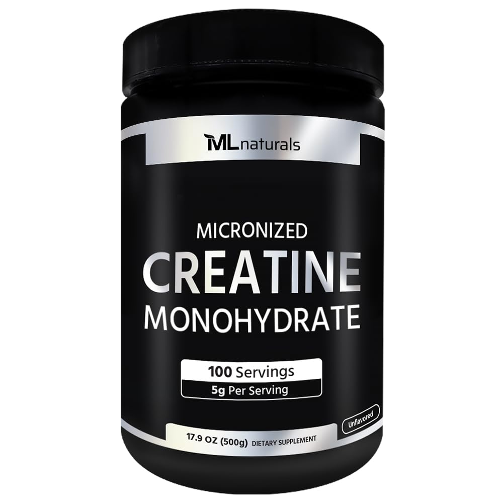 ML Naturals Micronized Creatine Monohydrate 5g (Per Serving) – 500g (17.6oz) – 100 Servings – Supports Muscle Growth & Strength – 200 Mesh Pure Powder