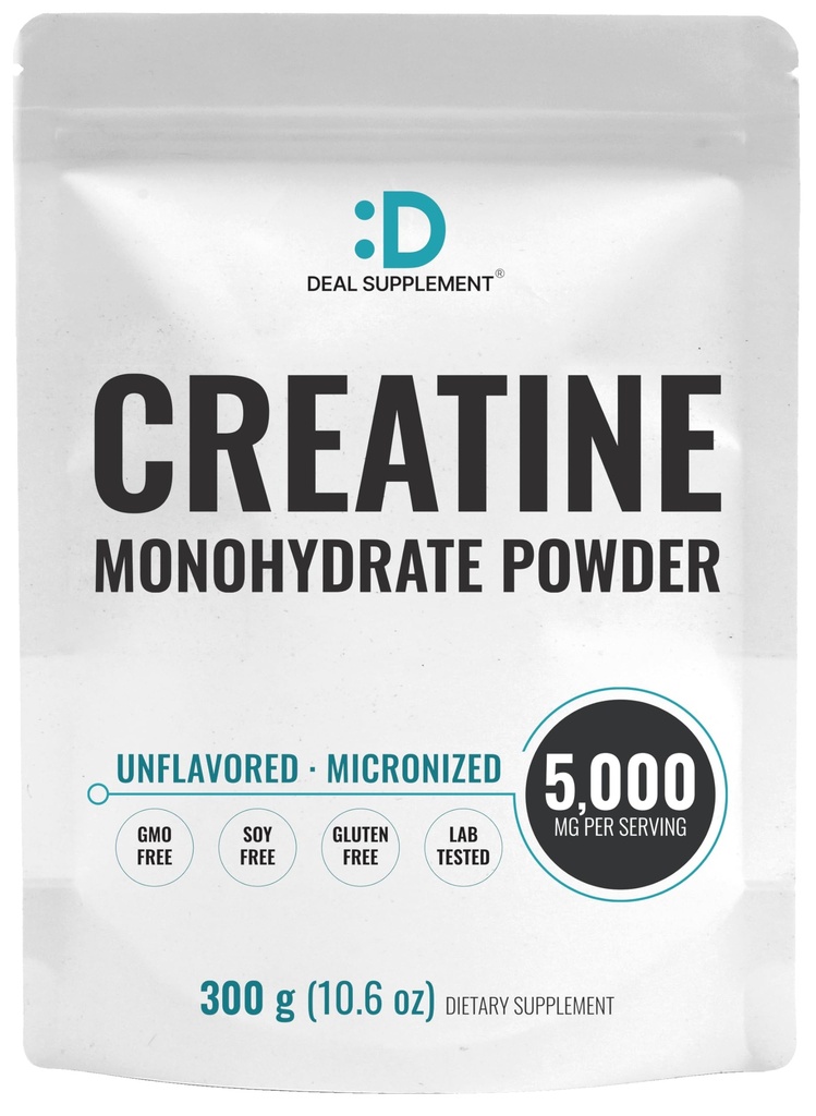 DEAL SUPPLEMENT Instant Creatine Monohydrate Powder, 5g Per Serving – 60 Servings | Micronized, Unflavored, Fast Absorbing Formula | Filler Free, Non-GMO, Keto Friendly, Vegan