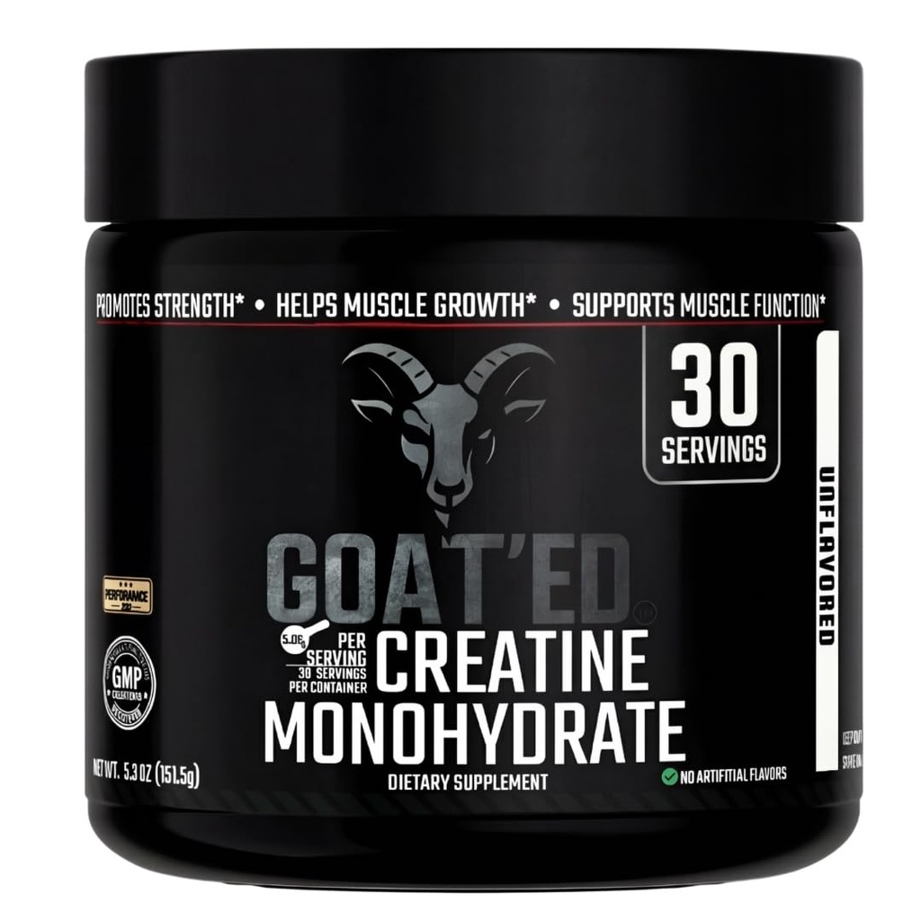 GOAT'ED Creatine Monohydrate Powder | 100% Pure Micronized Creatine for Muscle Growth, Strength & Recovery | High-Absorption, Unflavored Creatine Supplement for Men & Women, 30 Servings