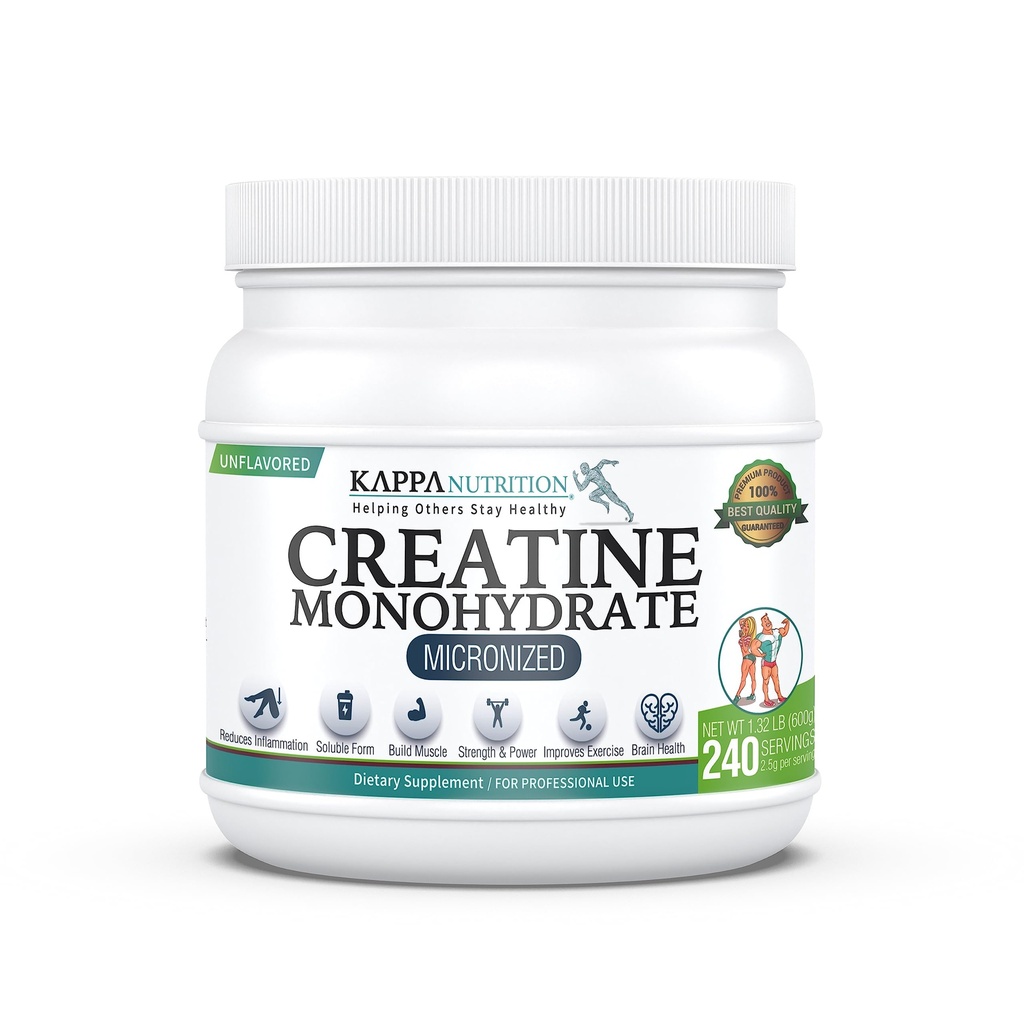 Kappa Nutrition Creatine Monohydrate Powder, Pure Amino Acid Formula, Supports Muscle Strength, Cellular Energy & Mental Focus* Gluten-Free, Keto, 2.25g per Scoop, 240 Servings, Net Wt. 1.32 LB (600g)
