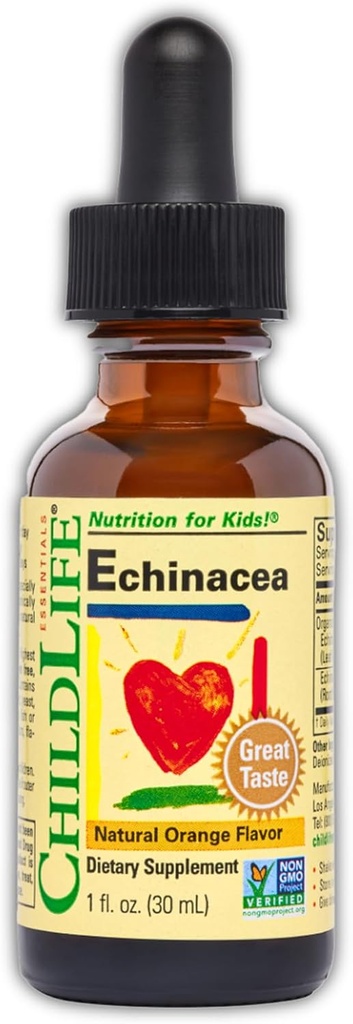 CHILDLIFE ESSENTIALS Echinacea לילדים - Kids Echinacea Drops, Liquid Tincture, אלכוהול חינם תוספת לתינוקות, טוילרים, ילדים - כתום טבעי, 1 Fl Oz (Pack של 1)