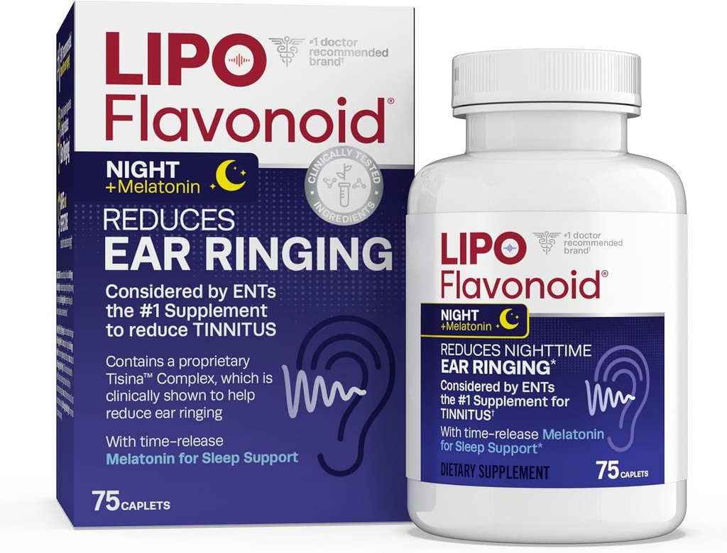Lipo-Flavonoid nighttime PM for Tinnitus Relief - sleep Aid with Melatonin, Bioflavonoids, " Vitamin C - Ring in The Ears, Ear Health, " restation - Use with Lipo-Flavonoid Plus 75 Caplets