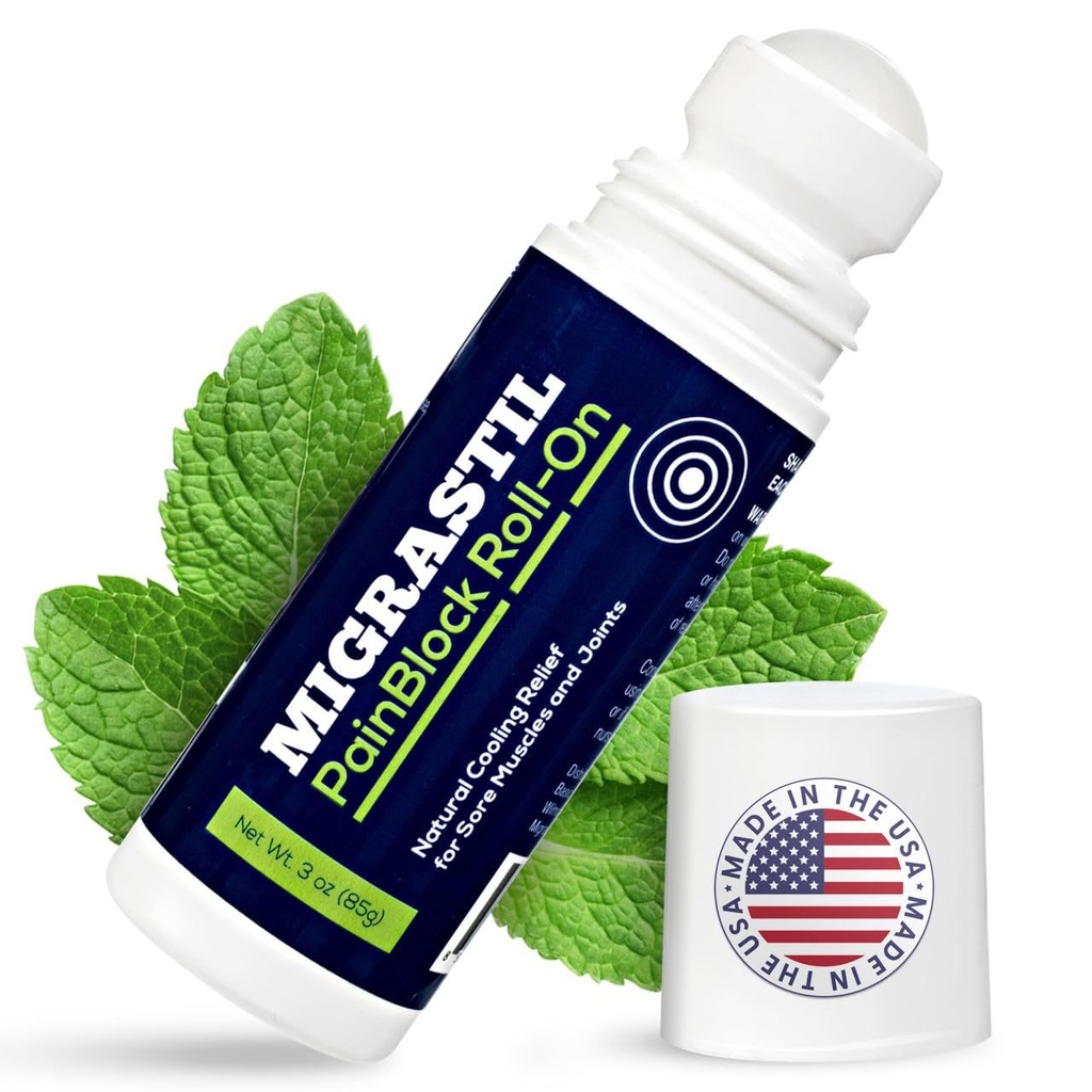 Basic Vigor Migrastil PainBlock Roll-On, 3 oz - Topical Roll-On for Muscle Aches, Cramps, Joint & Nerve Discomfort. Works Great on Shoulders, Neck, Feet, Knees, Legs, Back, Elbows, HIPS, Etc.