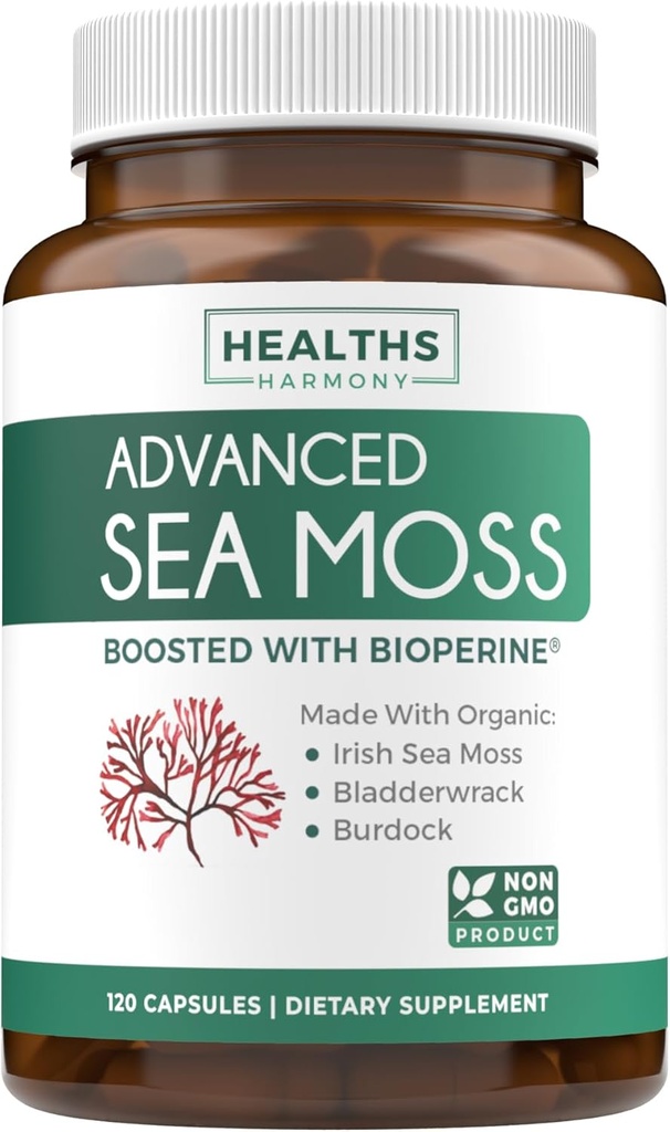 Organic Irish Sea Moss Capsules - 유기 Sea Moss Capsules with Bladderwrack Burdock Root and Black Pepper Extract for Enhanced Absorption - Vegan Non-GMO & Made in the USA (2 개월 공급)