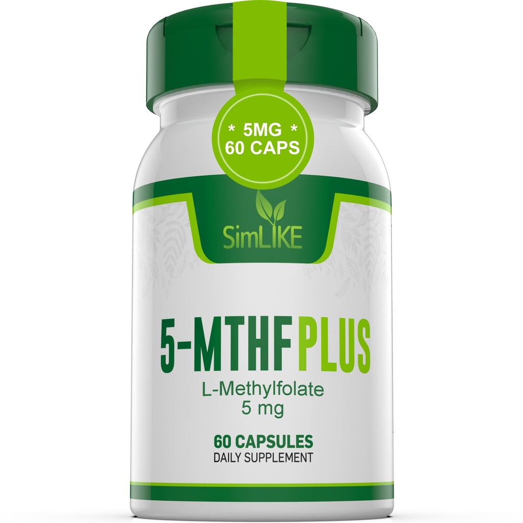 Simlike Active folate (5-MTHF) with Vitamins B Complex, B12, B2, and B6 - Supports methylation and Healthy Level of homocysteine - Gluten-Free, Dairy-Free, Soy-Free - 60 Capsules 5mg L-Methylfolate