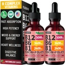 (2 Pack) Vitamin B12 and B6 Liquid Drops, B12 Sublingual Vitamin B Complex - B 12 Vitamin 5000mcg - B12 Methylcobalamin for Energy, Brain, Heart Support with 27,200 mcg, Watermelon Berry, 80 Servings
