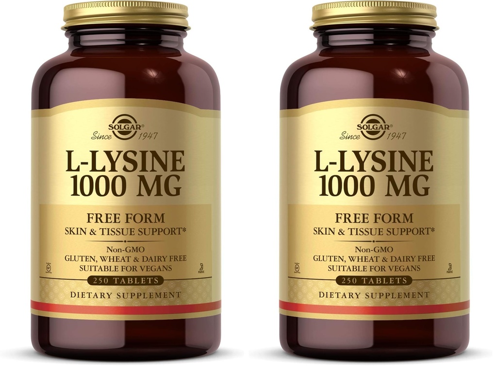 Solgar L-Lysine 1000 mg, 250 Tablets - Enhanced Absorption and Assimilation - Promotes Integrity of Skin and Lips - Collagen Support - Amino Acids - Non-GMO, Vegan, Gluten Free-250 Servings(Pack of 2)