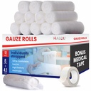 HEALQU Premium Gauze Rolls - 6' x 4.1 Yards - 12 Rolls, Individually Wrapped Conforming Stretch Gauze Bandage - Super Soft Woven Stretch Bandages for Primary Wound Dressing Support