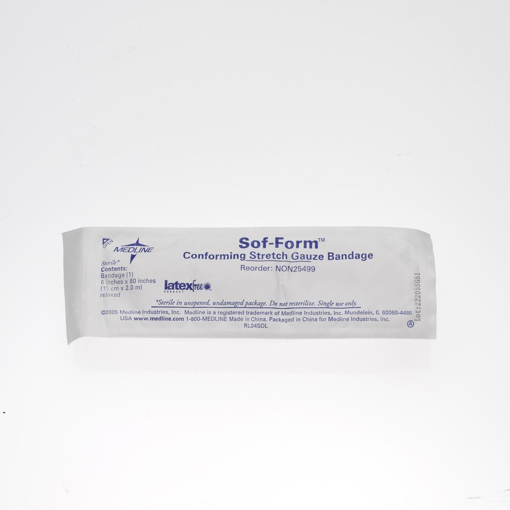Medline Sterile Conforming Stretch Gauze Bandages, 6" x 80", Ideal for Wound Care, Pack of 6
