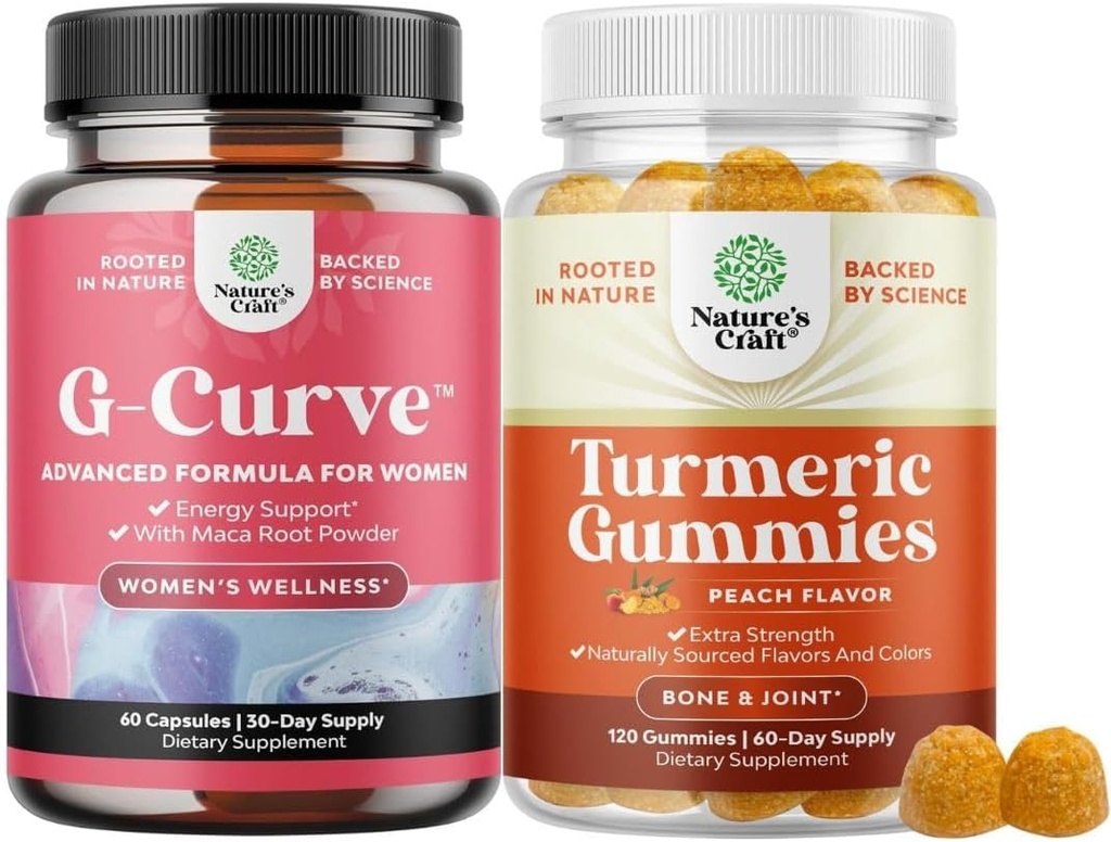 Bundle G-Curve Butt ja rintojen lisälaite pillereitä - kasviperäisten Enhanceer Saattaa tukea kehon veistos curves ja Turmeric Gummies aikuisille persikka maku - extra vahvuus yhteinen tuki Gummies