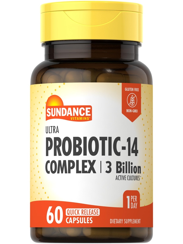 Sundance Probiotic-14 Complex | 3 Billion Active Cultures | 60 Capsules | Non-GMO and Gluten Free Supplement