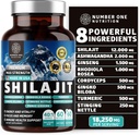 여성과 남성용 Pure Himalayan Shilajit [50% Fulvic Acid] Ashwagandha, Ginseng, Turmeric, Gingko Biloba, Sting Nettle, Energy & Immunity, 60Caps를 지원하는 Cordyceps보다 더 나은