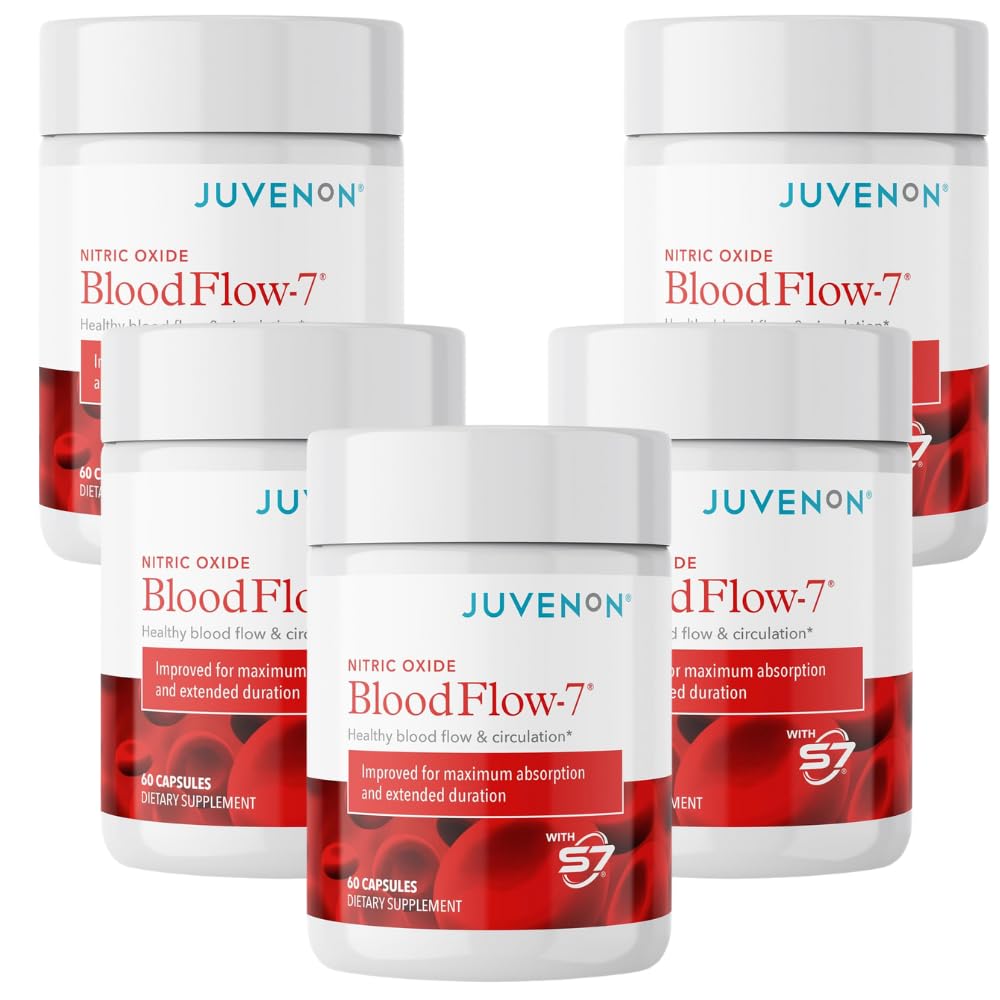 Juvenon BloodFlow-7 Nitric Oxide Supplements for Men & Women - Natural Nitric Oxide Booster with Nitrosigine® + S7® - Blood Flow & Circulation Support (5-Pack)