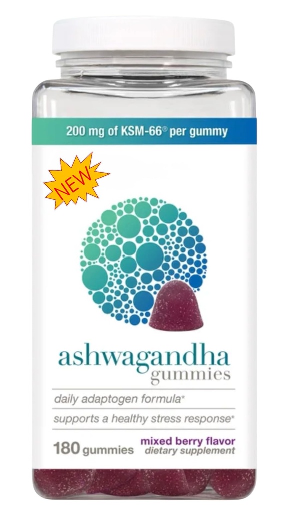 Ashwagandha Gummies with KSM-66, Mixed Berry Flavor, 180 Count, Daily Adaptogen Formula, 200mg per Gummy, Stress Support Supplement
