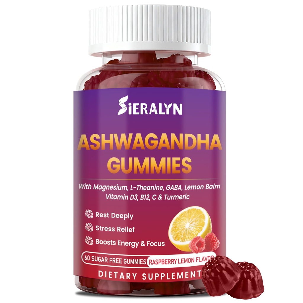Ashwagandha Gummies 2000mg, Ashwagandha Supplements for Women Men with L-Theanine, GABA, Magnesium, Vitamins – Stress Relief, Immune & Mood Support, Sugar-Free, Vegan, Non-GMO, 60 Count