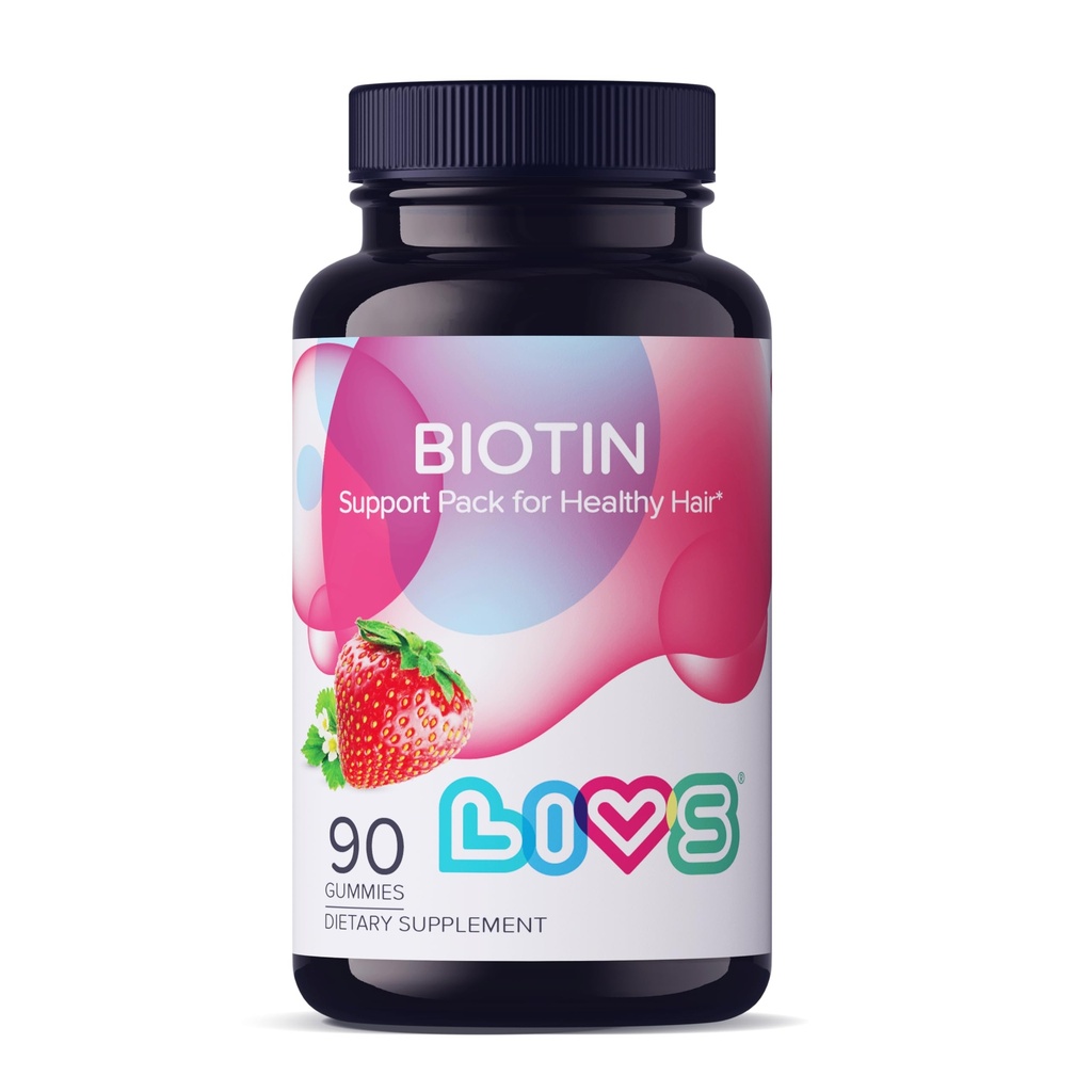 LIVS Biotin Gummies 10000mcg – Supports Healthy Hair, Skin & Nails | Vitamin B7 Supplement for Women & Men | Natural Grape Flavor | Vegan, Gluten Free & Non-GMO | 90 Count with 45 Servings