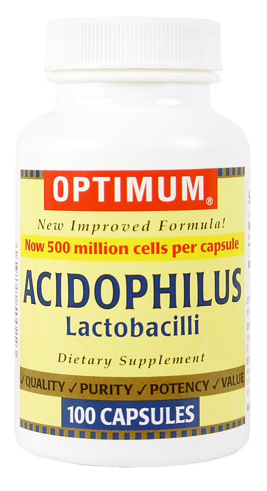 Optimum Acidophilus Lactobacilli Capsules, 100 Count (Pack of 2)