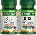 Nature's Bounty Vitamin B-12 Quick Dissolve Tablets,1000mcg,Aids in the Conversion of Food into Cellular Energy,Cherry Flavor,60ct,(Pack of 2)