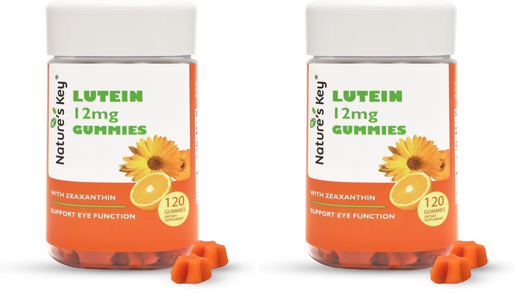 Nature's Key Lutein Gummies 12mg with Zeaxanthin & Vitamin A for Kids and Adults | Eye Health and Brain Function Supplement | Orange Flavor, 120Ct (Pack of 2)