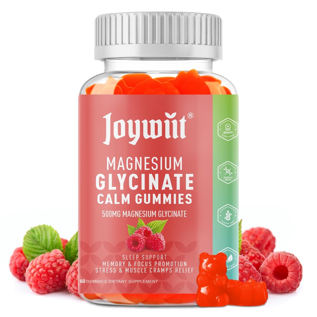 Magnesium Glycinate Gummies 500mg Magnesium Supplement Gummies, Threonate 200mg, Vitamin D,B6,B12,Calm Mood, Muscle Relief, Nerve Health, Bone Support- 60 Counts