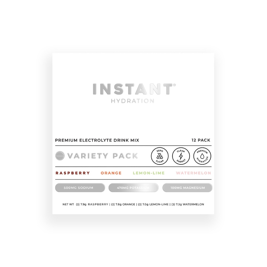 Instant Hydration Electrolytes Powder Packets - Variety Pack - Zero Sugar - Keto, Vegan, Gluten-Free, Non-GMO - Boost Recovery, Brain Function, Muscle & Tissue Health - 12 Sticks