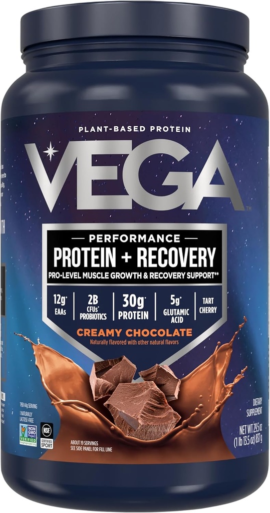 Vega Sport Vegan proteino milteliai + Recovery - 30g Augalu pagrįstas baltymas per Tarnavimo, Šokoladas, 19 Paslaugos, 5g BCAA, Probiotikai, NSF Sertifikuotas, Shakes & Smoothies, 1.8lbs (Pakavimo gegužės Vary)
