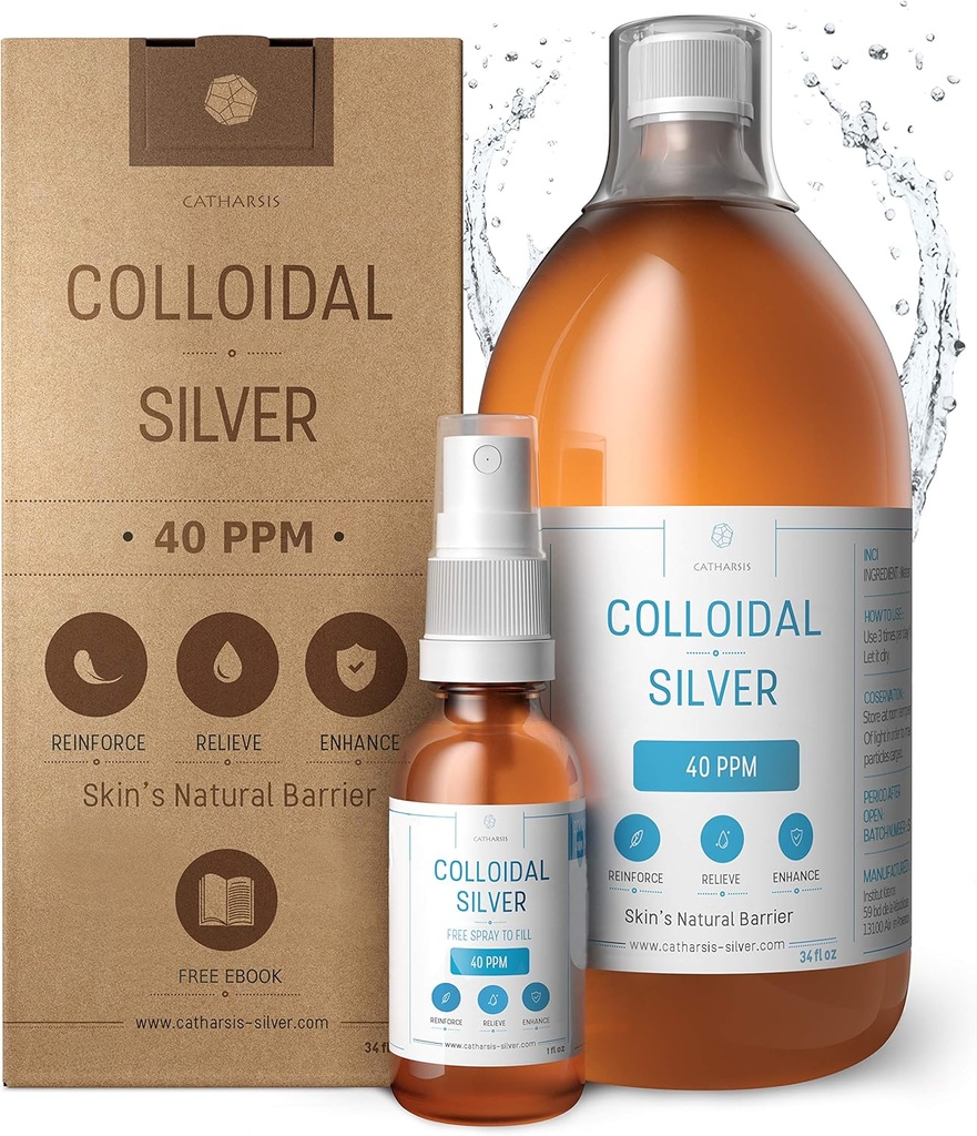 Premium Colloidal Silver ● Optimal koncentrationsformel, mindre partiklar, bättre resultat ● Laboratoriecertifierad ● Liquid Silver Made in EU ● Free Spray Bottle to Fill & Ebook (34 fl oz)