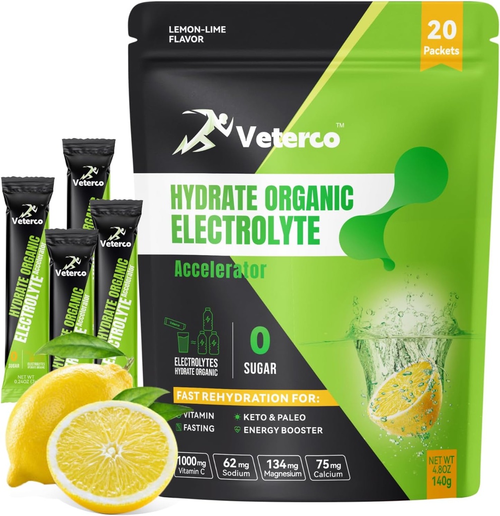 Hidration Electrolyte Powder, Electrolite Drink, Hidration Supplemen Minum Mix, Paket Hidration dengan Vitamin & Mineral, Keto Friendly, Vegan, Non- GMO, No Sugar, Lemon Flavor (20 Tongkat)
