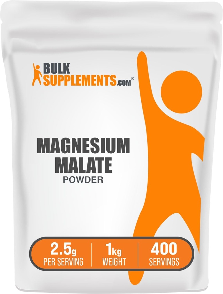 BulkSupplements.com Magnesium Malate Powder - Magnesium Supplements, High Bioavailabilty - Unflavored & Gluten Free, 2.5g per Servering, 1kg (2,2 lbs) (Pack av 1)