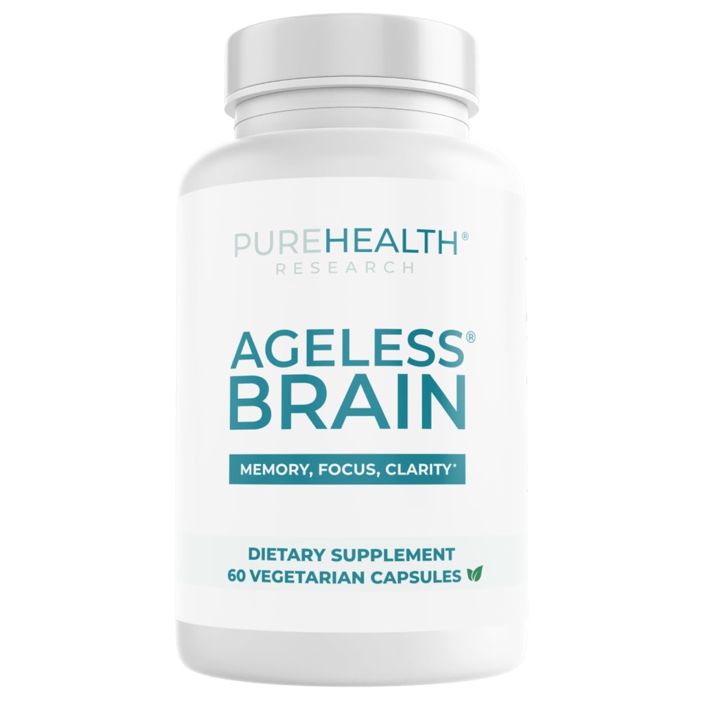 PUREHEALTH RESEARCH Ageless Brain Supplements for Memory and Focus - Nootropic Brain Health Supplement for Adults - with Bacopa Monnieri, Alpha GPC, L-Tyrosine, Vitamin B6, Niacin & More - 60 Capsules