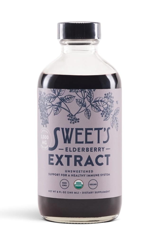 Organic Elderberry Extract | Unsweetened Elderberry Immune Support | Vegan | Keto and Diabetic Friendly | 8 fl oz Bottle | Alcohol-Free | Certified USDA Organic