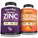 Nutrivein Premium Zinc Picolinate & Liposomal Vitamin C Supplement Bundle: High-Absorption Vitamin C Capsules & Zinc Supplements Defense and Vitality Bundle