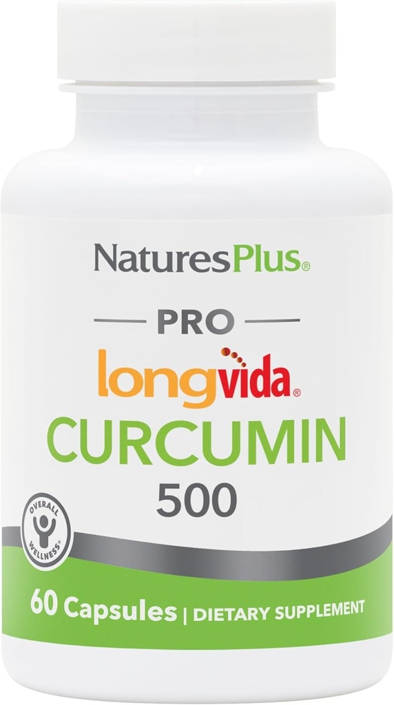 NaturesPlus PRO Longvida Curcumina 500 mg - 60 cápsulas - promove protección radical saudable - Non-GMO, Vegan & Gluten gratis - 60 servizos