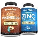 Nutrivein Premium Magnesium L-Threonate & Zinc Gluconate Supplements Bundle: High Absorption Zinc Gluconate + Magnesium Threonate Supplement Pair for Whole-Body Wellness, Defenses, & Balance