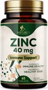 Zinc Supplements - High Potency Zinc 40mg Per Tablet - Best Zinc Supplement for Women & Men - Immune System Support & Antioxidant, Promotes Adult Skin Health, Vegan, Bottled in the USA - 60 Tablets