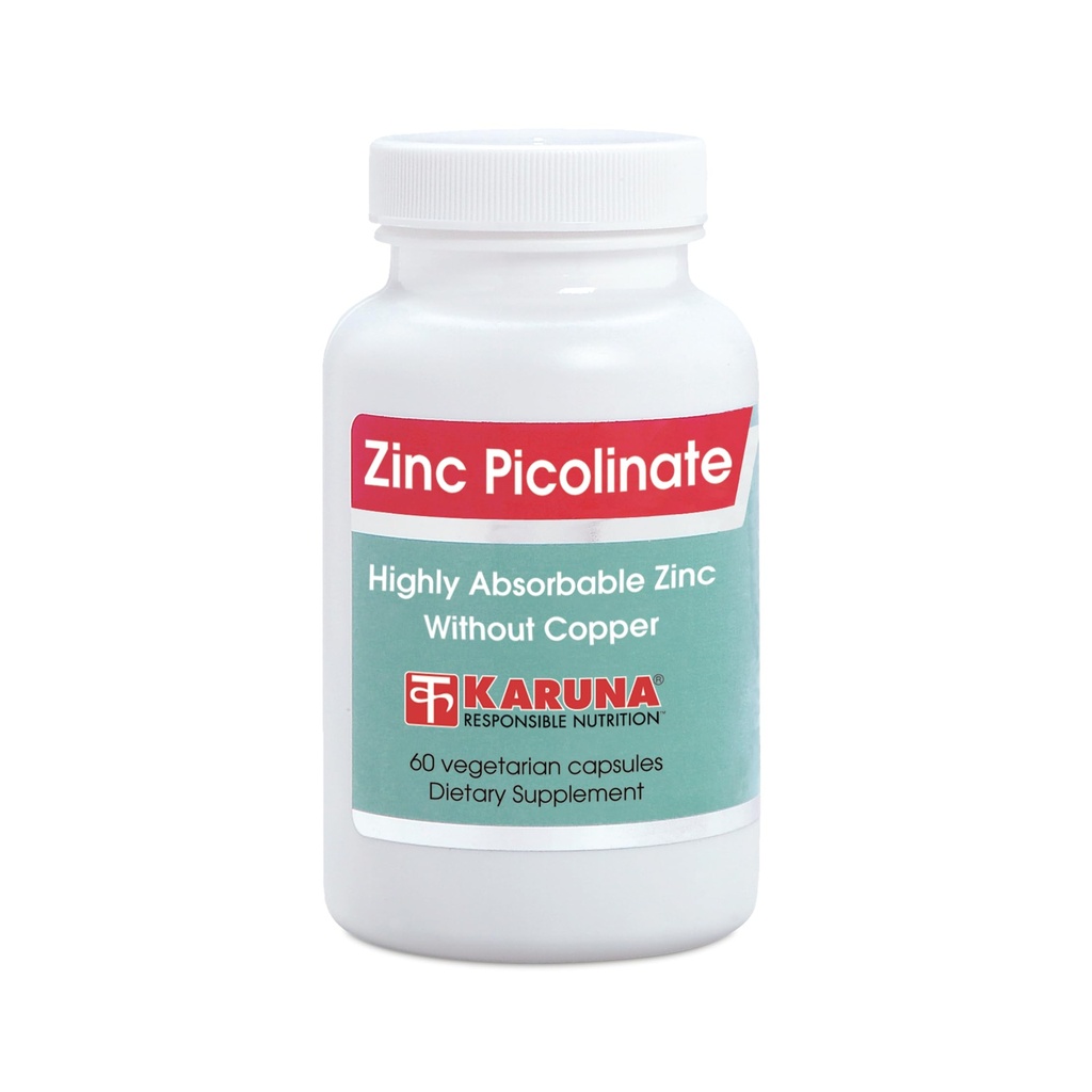 Karuna Zinc Picolinate 25mg 60 Vegetarian Capsules | Highly absorbable Form of zinc, Essential for maintaining Various Health Functions | Immune System Support | Tissue Repair | Clear Skin