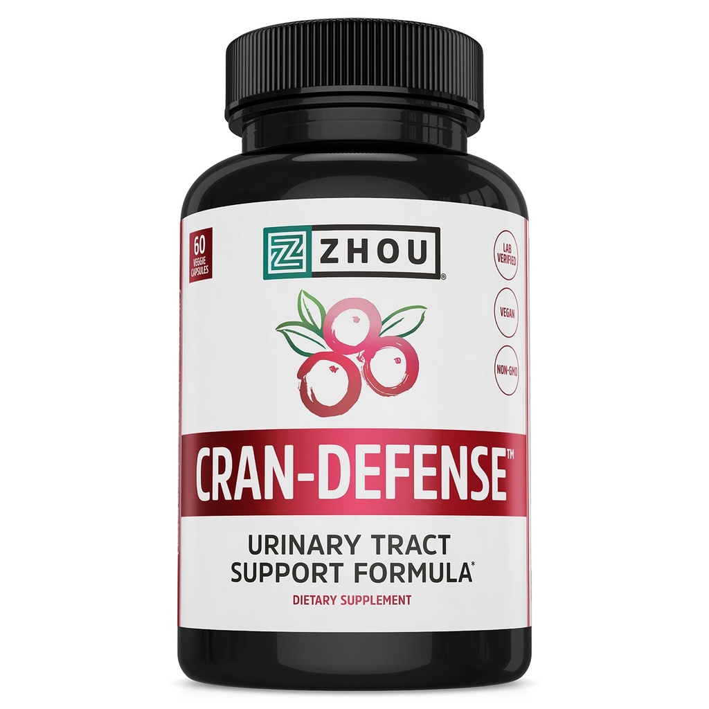 Zhou Cran-Defense - Cranberry Pills for Women & Men, D Mannose with Cranberry Extract, 1000 mg D-Mannose Per Capsule for Urinary Tract Health, Antioxidant Support - 60 Veggie Capsules