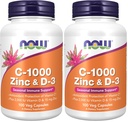 Now Supplements, C-1000 Zinc & D-3, Seasonal Immune Support*, 100 Veg Capsules, (Pack of 2)