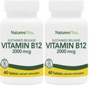 NaturesPlus Vitamin B12 (Methylcobalamin), Sustained Release - 2000 mcg, 60 Vegetarian Tablets - High Potency Red Blood Cell Support - Natural Energy Booster - Gluten-Free - 60 Servings (Pack of 2)