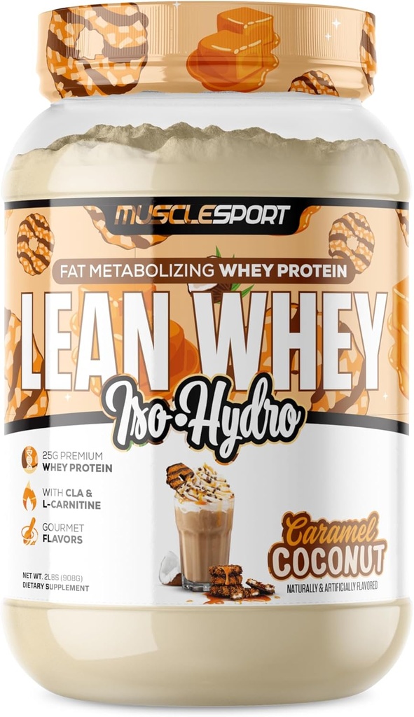 М'язовий спорт Lean Whey RevolutionTM Білок Порошок - Клей протеїн Isolate - Низький Калорій, Низький Карб, Низькі жири, Неймовірні Flavors - 25г Білок на сап (2LB, Кокосовий карамель)