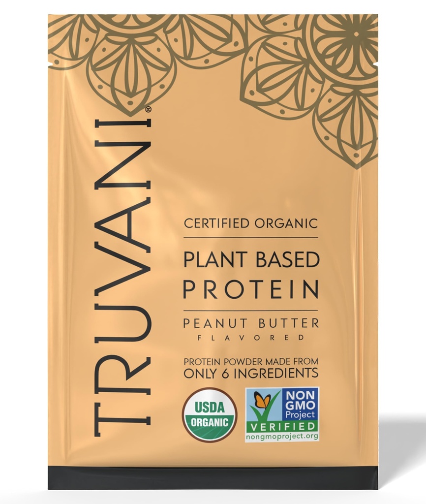 Truvani Vegan Pea Protein Powder | Peanut Butter | 32.7g Organic Plant Based Protein | 1 Serving | Keto | Gluten & Dairy Free | Low Carb | No Added Sugar