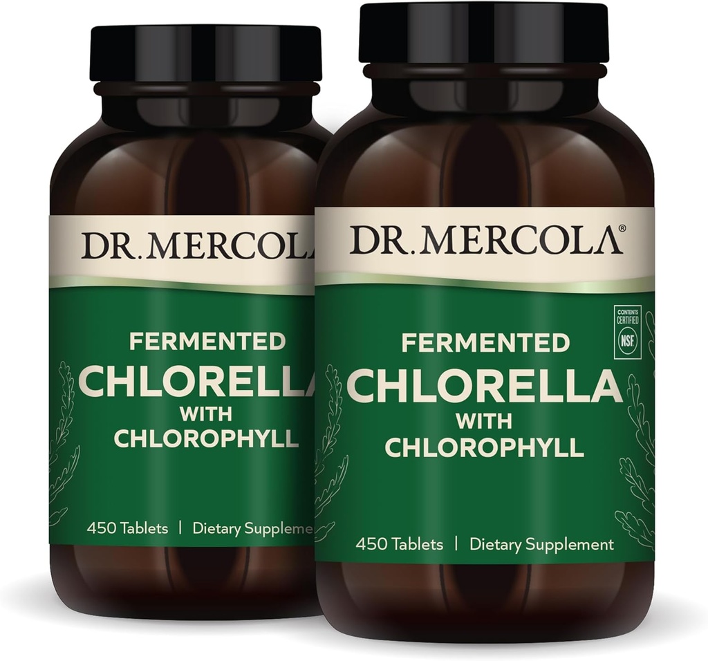 Dr. Mercola Gefermenteerde Chlorella met Chlorofyl, 90 porties (450 tabletten), 2 flessen, Dieetsupplement, Ondersteunt Immune en Orgaan Gezondheid, Niet GGO, NSF gecertificeerd
