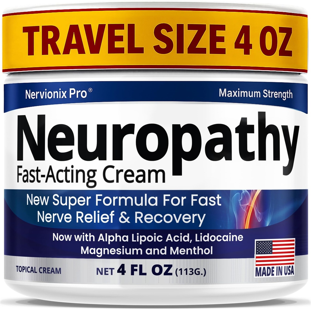 Neuropathy Nerve Relief Cream – Maximum Strength for Feet Hands Legs Toes Back – Natural Ingredients Arnica Aloe Vera MSM Vitamins – Fast-Acting Soothing Relief – Made in USA – Large 4 Oz
