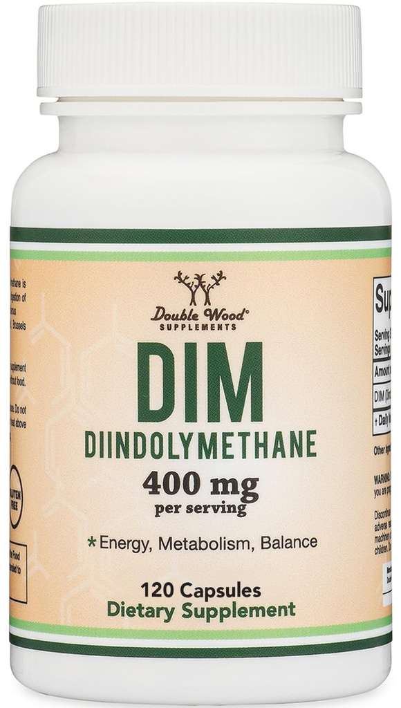 DIM Supplement for Women and Men (Diindolylmethane Estrogen Blocking Supplement, Hormonal Acne Treatment, Hormone Balance for Women) 400mg Servings, 200mg Per Capsule, 120 Capsules by Double Wood