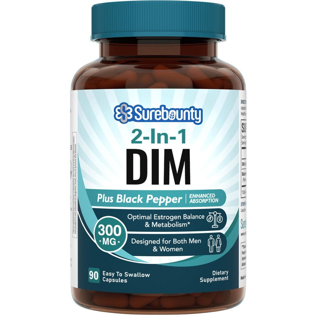 DIM Supplement 300mg for Women and Men, with Black Pepper Extract, 90 Capsules